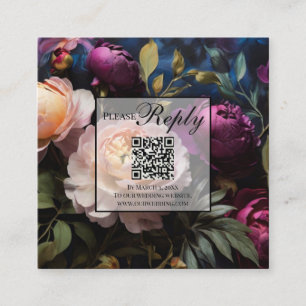 Elegant vintage moody pink magenta floral QR code Enclosure Card