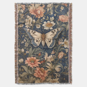 Elegant Vintage Moth William Morris Inspired Throw Blanket