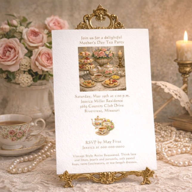 Elegant Vintage  Mother's Day Tea Party  Invitation (Elegant Vintage Tea Party Template )