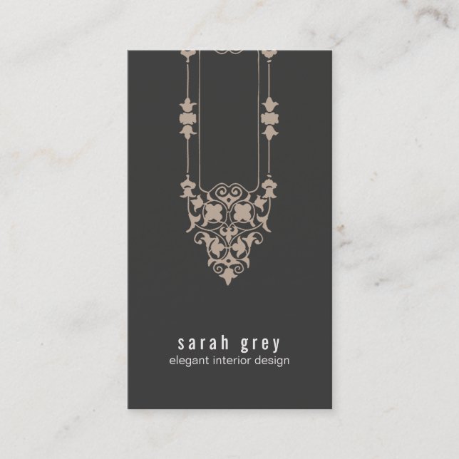 Elegant Vintage Motif Black Business Card (Front)
