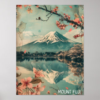 Elegant Vintage Mount Fuji Japan Travel Poster