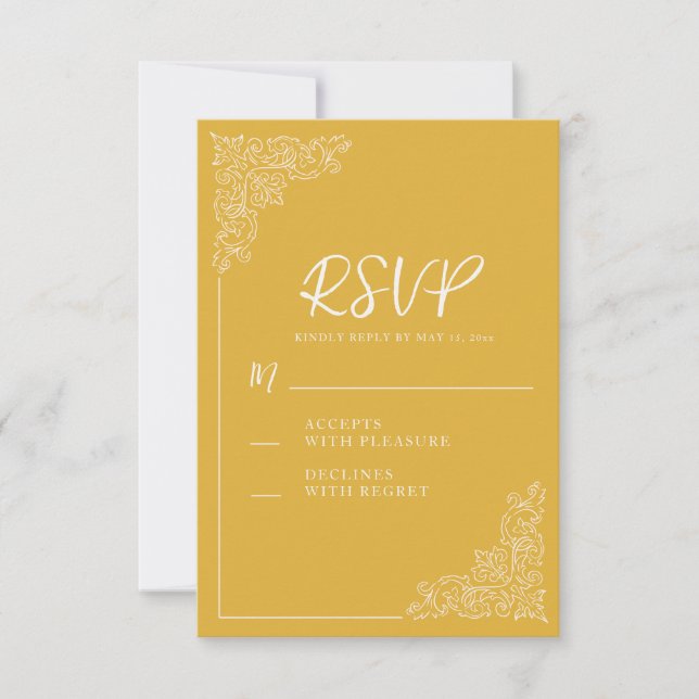 Elegant Vintage Mustard Yellow Wedding  RSVP Card (Front)