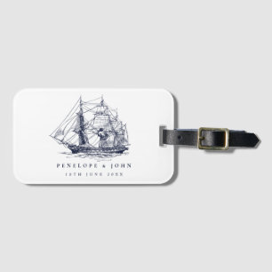 Elegant Vintage Nautical Ship Destination Wedding Luggage Tag
