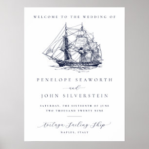 Elegant Vintage Nautical Ship Destination Wedding Poster