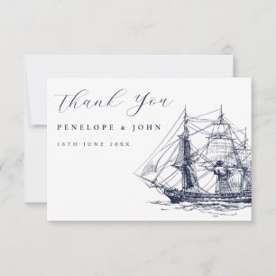 Elegant Vintage Nautical Ship Destination Wedding Thank You Card