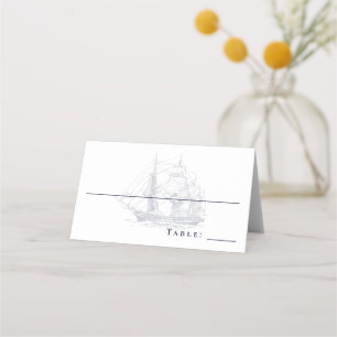Elegant Vintage Nautical Ship White Wedding Place Card