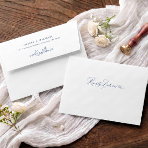 Elegant Vintage Navy Blue French Floral Wedding Envelope