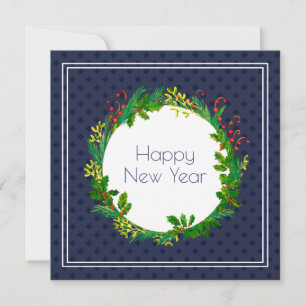Elegant Vintage Navy Blue Rustic Happy New Year Holiday Card