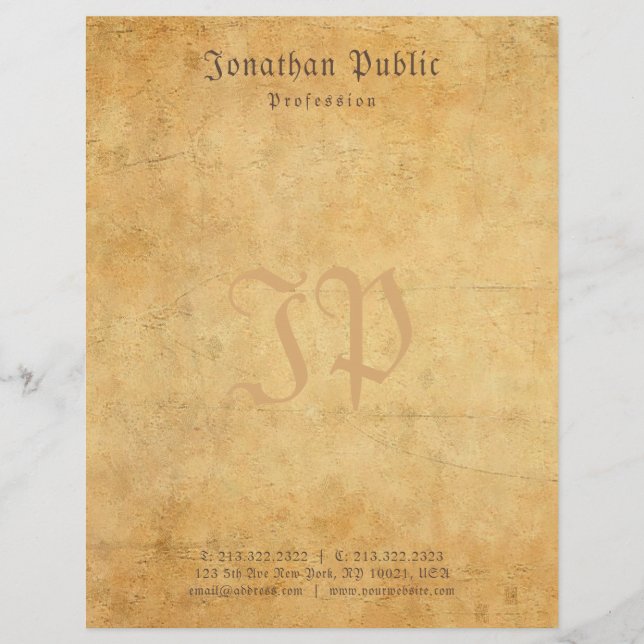 Elegant Vintage Nostalgic Handwritten Monogram Custom Letterhead (Front)