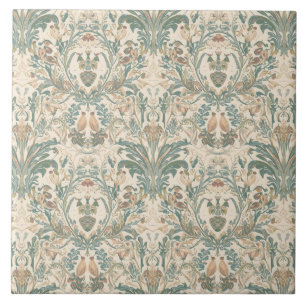 Elegant Vintage Nouveau Floral Birds Pattern Tile