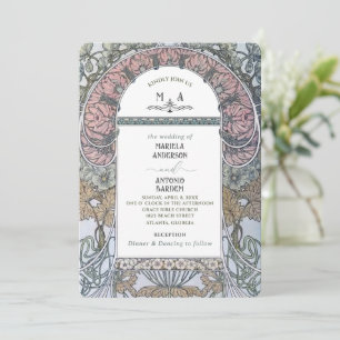 Elegant Vintage Nouveau Watercolor Wedding Flowers Invitation