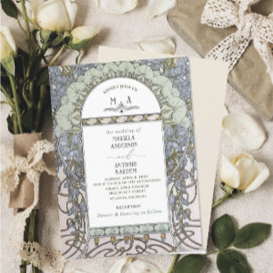 Elegant Vintage Nouveau Watercolor Wedding Flowers Invitation