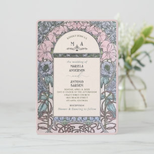 Elegant Vintage Nouveau Watercolor Wedding Flowers Invitation