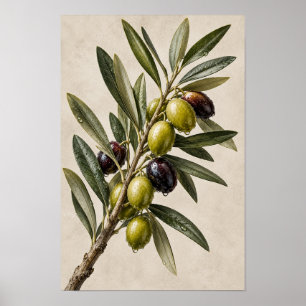 Elegant Vintage Olive Branch Botanical Wall Art –