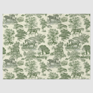 Elegant Vintage Olive Green Horse Toile Pattern Tissue Paper