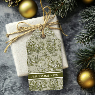 Elegant vintage olive green toile de jouy gift tags