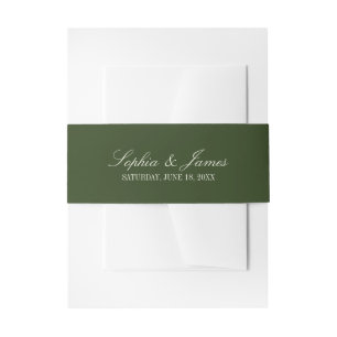 Elegant Vintage Olive Green Wedding Invitation Belly Band