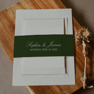 Elegant Vintage Olive Green Wedding Invitation Belly Band