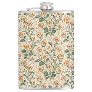 Elegant Vintage Orange Lily Floral Pattern  Hip Flask