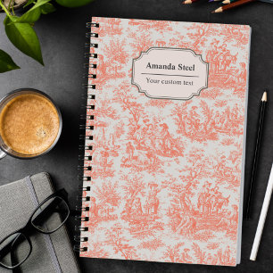 Elegant vintage orange toile de jouy small notebook