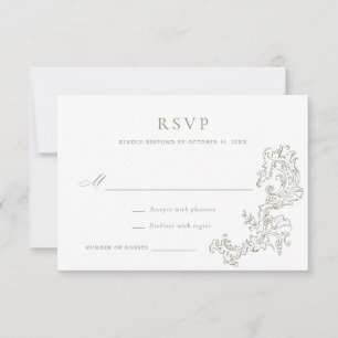 Elegant Vintage Ornament Design Sage Wedding RSVP Invitation
