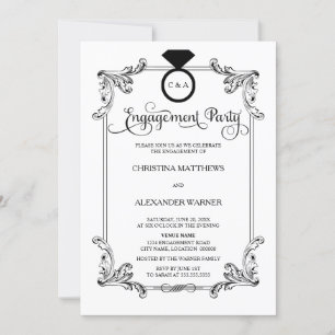 Elegant Vintage Ornament Engagement Party Invitation