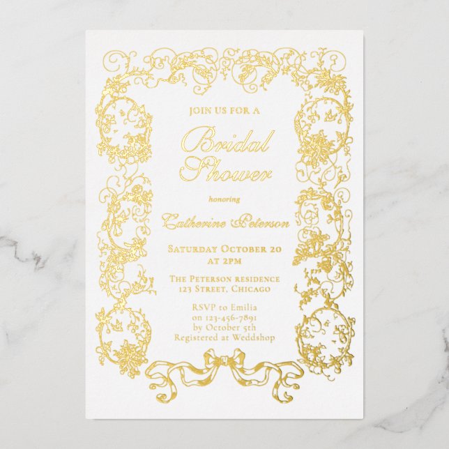 Elegant Vintage Ornate Gold Foil Bridal Shower (Front)