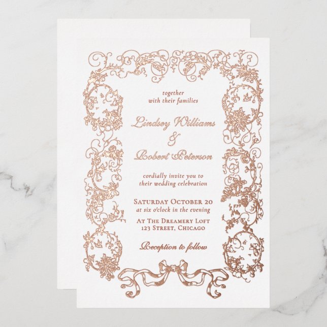 Elegant Vintage Ornate White Rose Gold  (Front/Back)