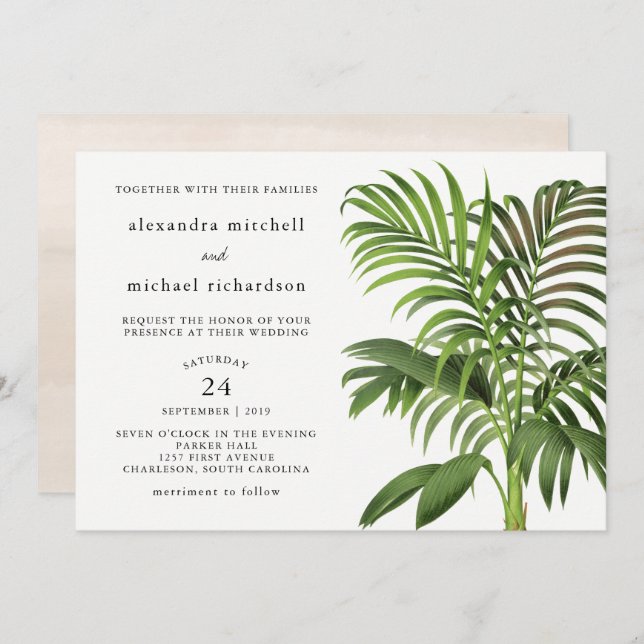 Elegant Vintage Palm Leaves | Wedding Invitation (Front/Back)