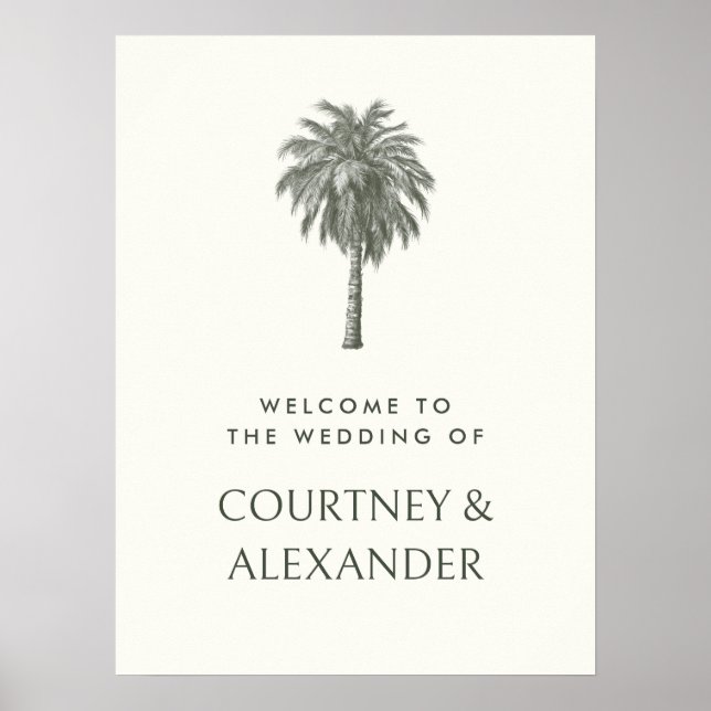 Elegant Vintage Palm Tree Tropical Wedding Welcome Poster (Front)