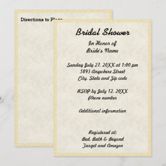 Elegant Vintage Papyrus Tan Border Bridal Shower Invitation