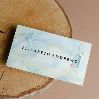 Elegant vintage pastel blue pink watercolor business card