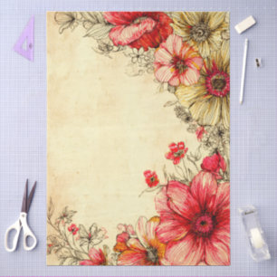 Elegant Vintage Pastel Cottage Core Floral Tissue Paper
