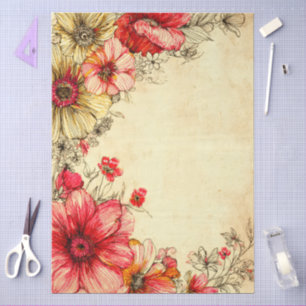 Elegant Vintage Pastel Cottage Core Floral Tissue Paper