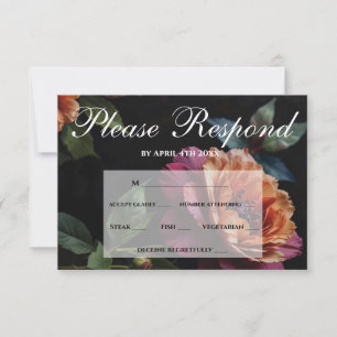 Elegant vintage peachy red floral moody boho RSVP card
