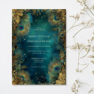 Elegant Vintage Peacock Feather Enchanted Forest Invitation