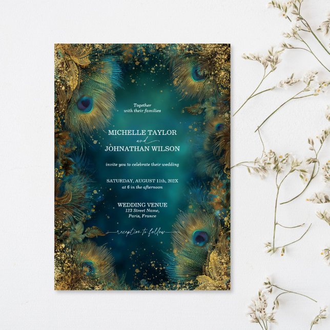Elegant Vintage Peacock Feather Enchanted Forest Invitation (Elegant Vintage Peacock Feather Enchanted Forest Invitation)