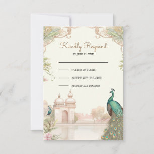 Elegant Vintage Peacock Indian Palace Wedding RSVP Card