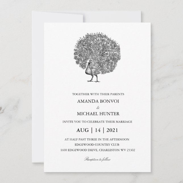 Elegant Vintage Peacock Invitation (Front)