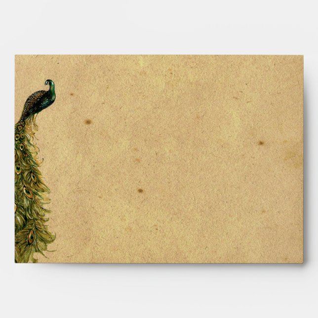 Elegant Vintage Peacock Posh Wedding Envelope (Front)