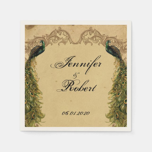 Elegant Vintage Peacock Posh Wedding Napkin (Front)
