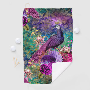 Elegant Vintage Peacock Purple Teal Golf Towel