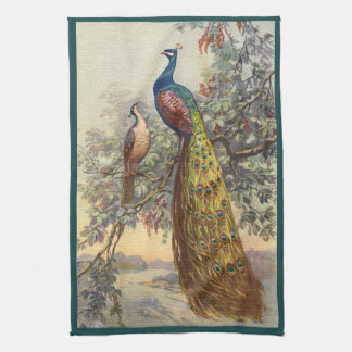 Elegant vintage peacock tree kitchen towel