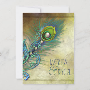 Elegant Vintage Peacock Wedding Invitation