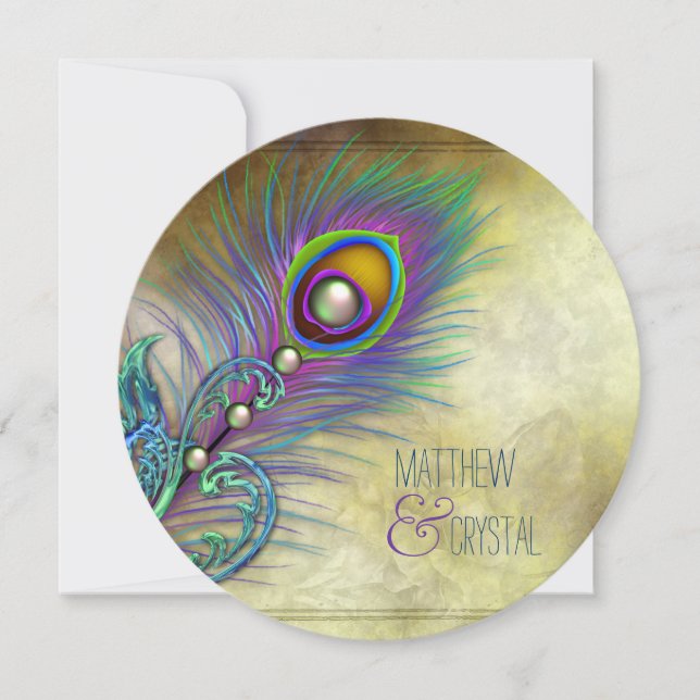 Elegant Vintage Peacock Wedding Invitation (Front)
