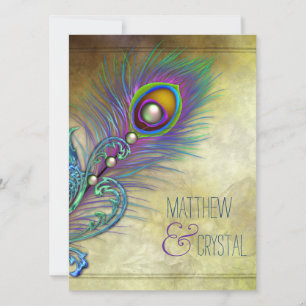 Elegant Vintage Peacock Wedding Invitation