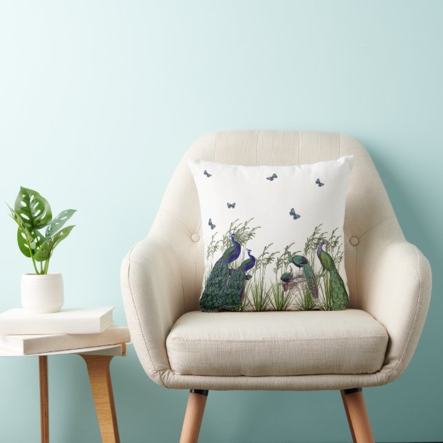 Elegant, Vintage Peacocks and Butterflies, Custom Cushion (Chair)