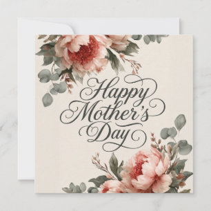 Elegant Vintage Peony Happy Mother's Day Greeting Holiday Card