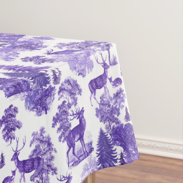 Elegant Vintage Periwinkle Blue French Toile Deer Tablecloth (In Situ)