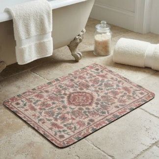 Elegant Vintage Persian Floral Warm Terra-Cotta Bath Mat